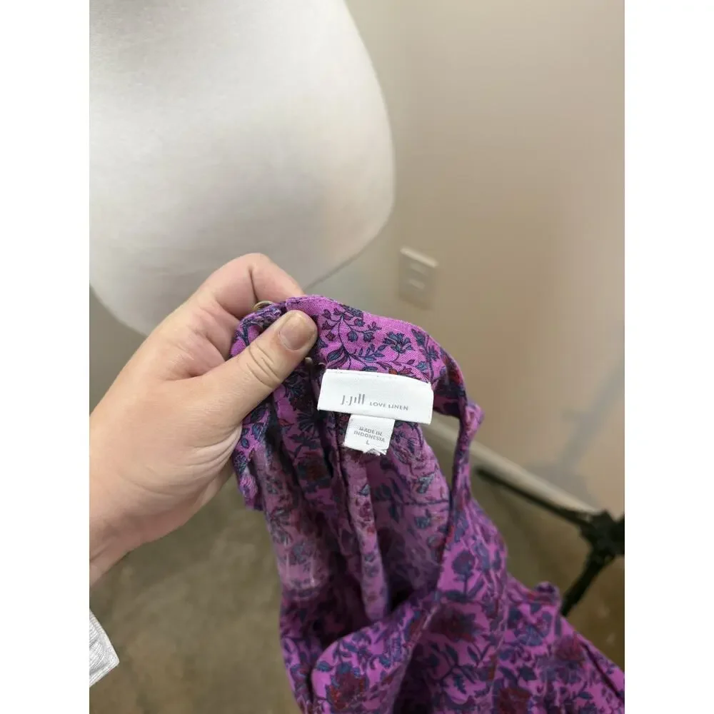 J. Jill Love Linen Shift Dress Size Large Sleeveless Pink Purple Floral Boho
